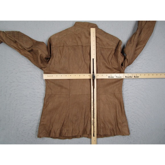 Alpinestars by Denise Focil Women Medium Tan Leather Moto Cafe Racer Jacket - Picture 7 of 12